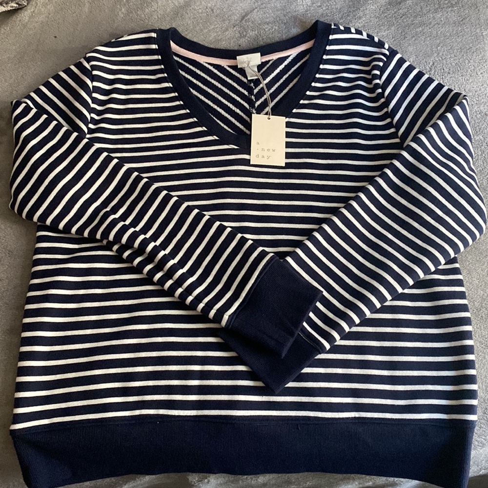 A New Day Women’s Striped V-Neck Sweater - Picture 2 of 10